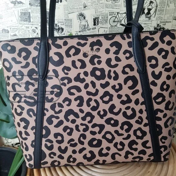 Kate Spade NWT Black Cara Leopard Animal Print Large Leather Tote Shoulder Bag - Picture 4 of 13